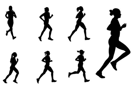 female marathon runners silhouettes - vector