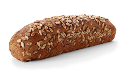 Loaf of bread with seeds isolated on white