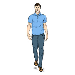 Fototapeta premium Vector Sketch Fashion Male Model in Trousers and Polo Shirt