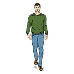 Naklejka premium Vector Sketch Fashion Male Model in Trousers and Sweatshirt