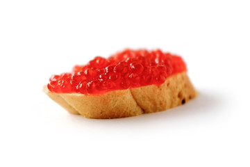 Red caviar sandwich isolated on white