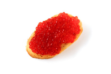 Red caviar sandwich isolated on white