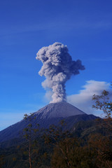 Semeru erupting mountain scenery, in eastern Java, Indonesia