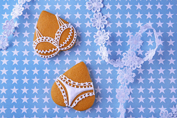 Bachelorette party cookies on color background