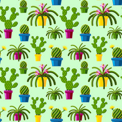Cute cartoon cactus seamless pattern