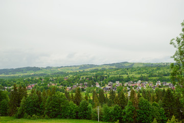 Summer landscape with huts