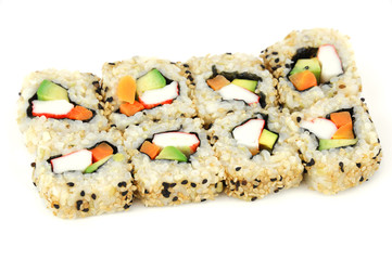 California rolls sushi on white background