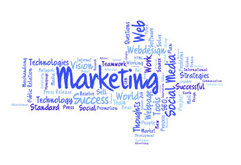 Marketing word cloud shaped as a arrow