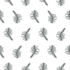 Openwork feathers silhouettes. Seamless pattern.