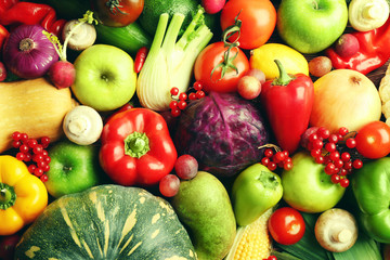 Autumn fruits and vegetables background