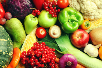 Autumn fruits and vegetables background