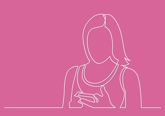continuous line drawing of woman reading smartphone