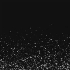 Beautiful snowfall. Scatter bottom gradient on black background. Vector illustration.