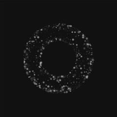Beautiful snowfall. Bagel shaped frame on black background. Vector illustration.