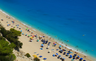 Egremni beach, Lefkada island, Greece. Large and long beach with turquoise water on the island