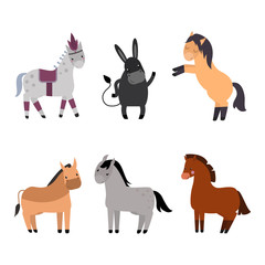 Different horses breed vector set.