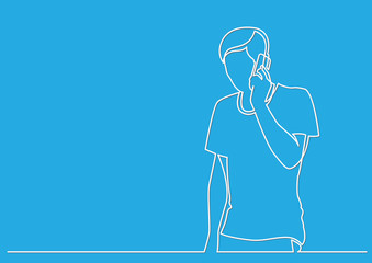 continuous line drawing of young man talking on mobile phone