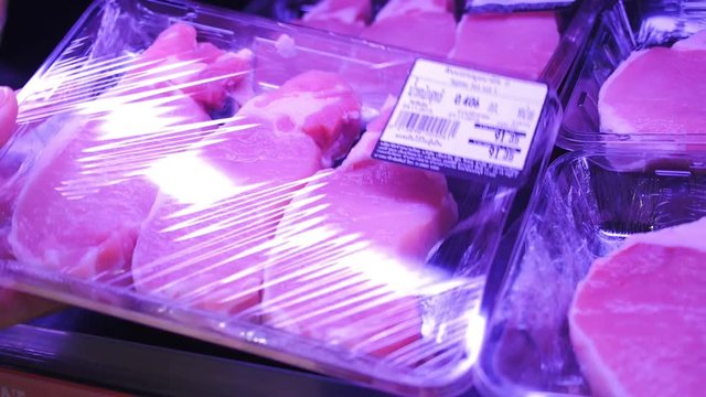 Meat Steaks For Sale in Supermarket at Butcher