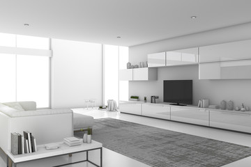 3d rendering white minimal modern living room with modern design