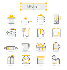 Thin line icons set, kitchen