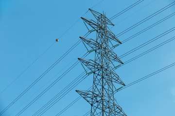 Low angle view of an electricity pylon