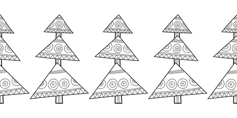 Black and white seamless pattern with Christmas trees for coloring