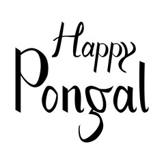 happy pongal handwritten ink lettering inscription to occasion of south Indian harvesting festival holiday design, greeting card, poster, celebration, calligraphy