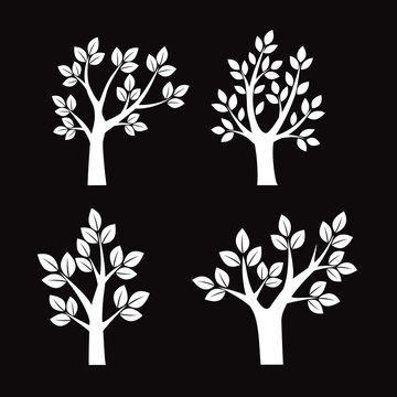 Collection of white Trees. Vector Illustration.