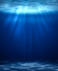 Blue deep water vertical abstract natural background.