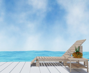 Fototapeta na wymiar beach lounge interior with beach on seaview in 3D rendering