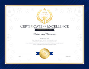 Sport theme certification of excellence template for football competition