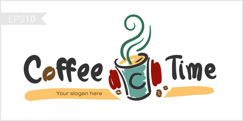 Coffee time, happy hour illustration for badge, label, identity
