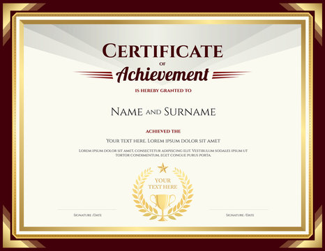 Elegant certificate of achievement template with vintage brown border