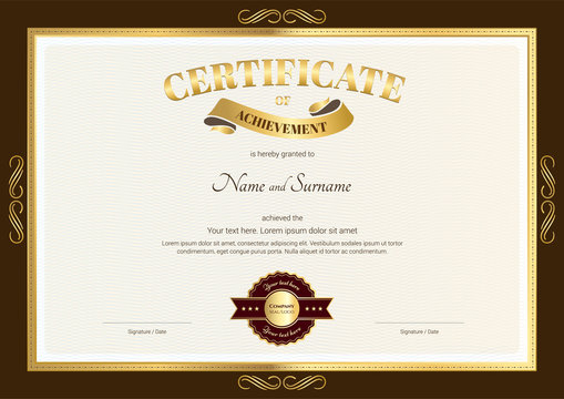 Elegant certificate of achievement template with vintage brown b