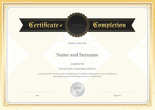 Certificate of completion template with applied Thai art background
