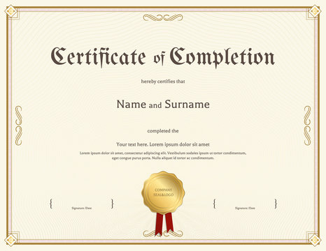 Certificate of completion template in vintage theme