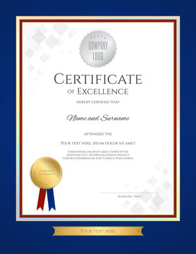 Portrait certificate of excellence template in portrait with blue border