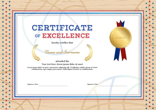 Certificate of excellence template in sport theme for basketball event with wooden border