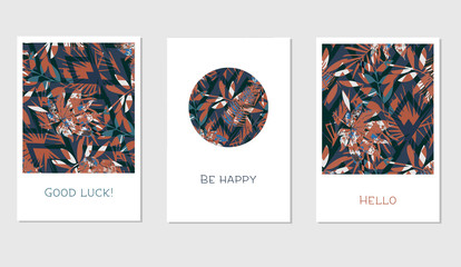 Set of creative universal floral cards in tropical style