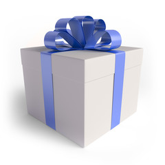 Gift with blue ribbon on a white background. 3d render
