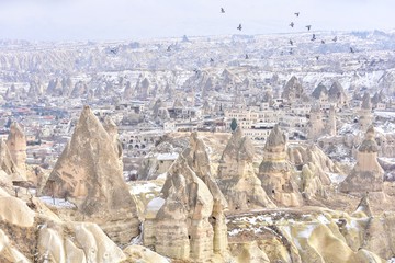 Breathtaking View of the Pigeon Valley During Winter in Cappadocia, Turkey