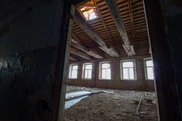 Fototapeta na wymiar Abandoned old building - reconstruction in historical buildings