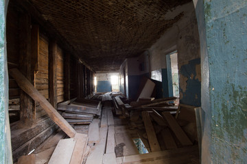 Abandoned old building - the corridor of the haunted house