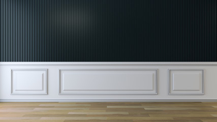 Interior room ,entry ,black lath wall panel and white modern frames on wood floor,3d render