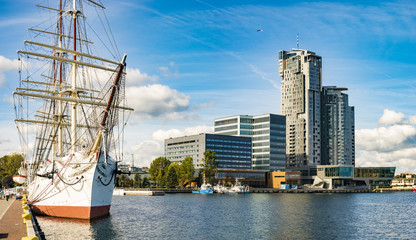 Fototapeta premium Gdynia, Poland-September 2016, a skyscraper in the port of Gdynia