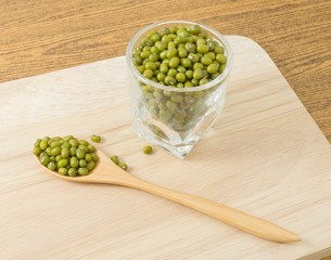 Mung Beans in A Spoon and A Glass Cup
