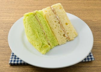 Green Pandan and Vanilla Chiffon Cake on A Dish