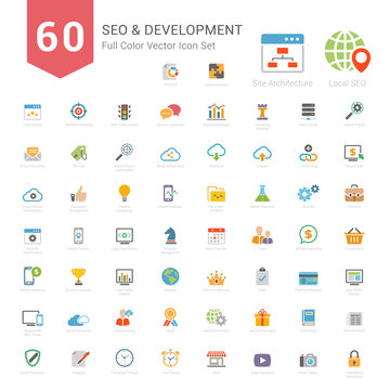 Set of Full Color SEO and Development icons Vector Illustration