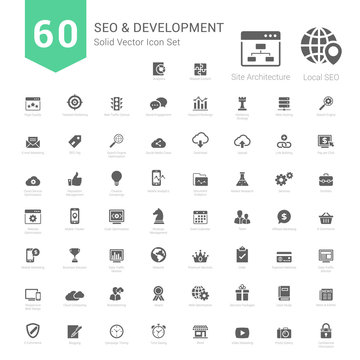 Set of SEO and Development icons solid style Vector Illustration