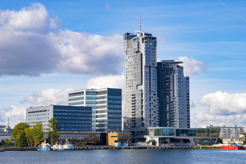 Gdynia, Poland-September 2016, a skyscraper in the port of Gdynia - obrazy, fototapety, plakaty